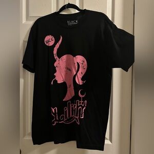 Black Graphic Tee with Pink Design